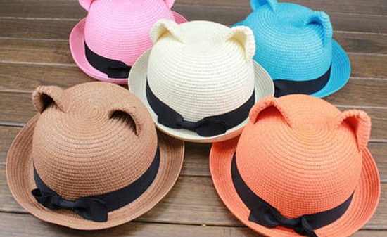 hat Cat Ear Straw Bowler
